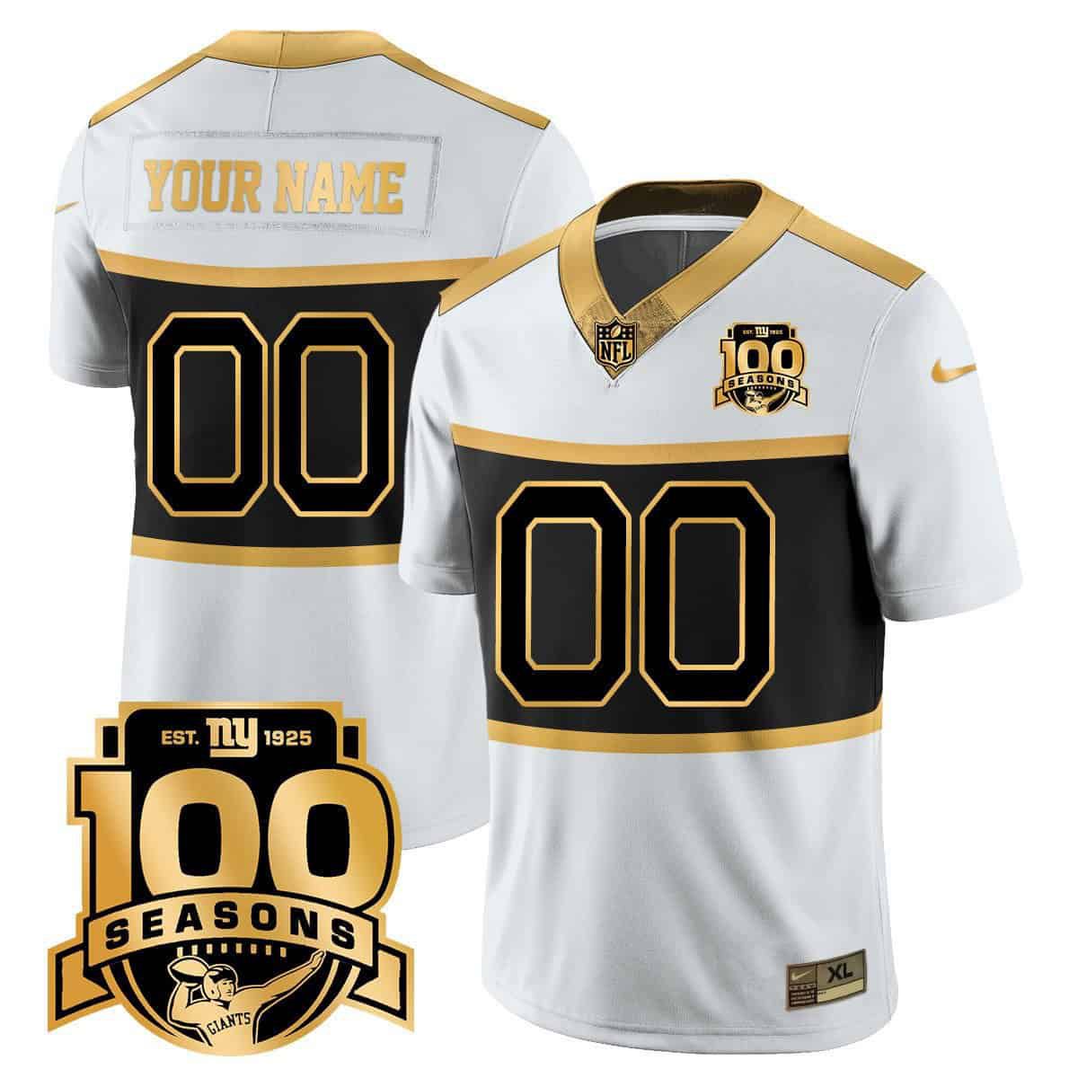 Men New York Giants 2024 Nike White 100TH Season Commemorative Vapor Custom NFL Jersey->customized nfl jersey->Custom Jersey